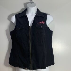 Women’s Harley Davidson Black Denim embroidered zippered vest 1W